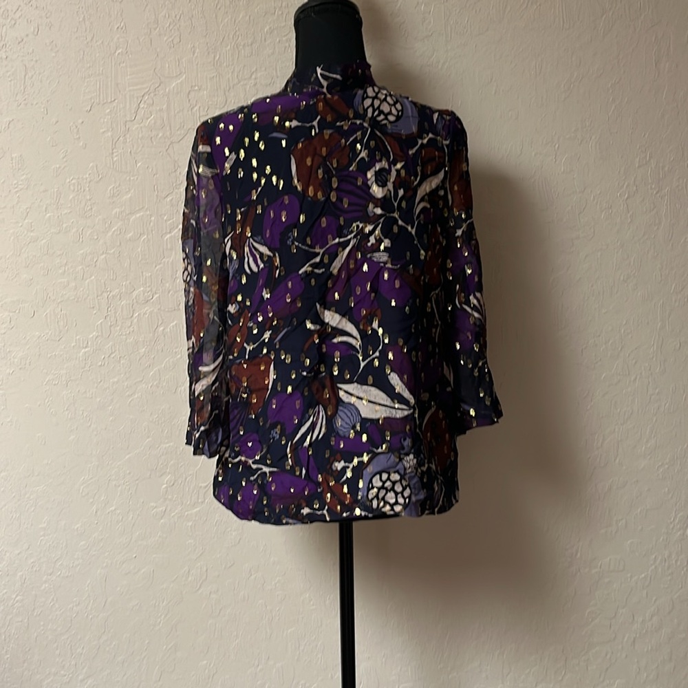 Whistles Purple Floral‎ Metallic Dot Blouse